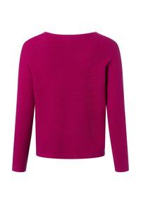 Fuchsia longsleeve top met geribbelde textuur, ronde hals en rechte zoom. Eenvoudig ontwerp zonder versieringen, geschikt voor casual dragen.