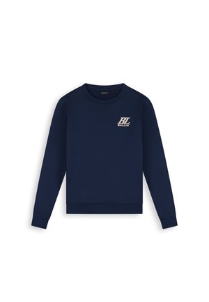 Marineblauwe lange mouw sweatshirt met ronde hals, met klein "BL Ballin" logo op de linkerborst en geribbelde boorden en zoom.