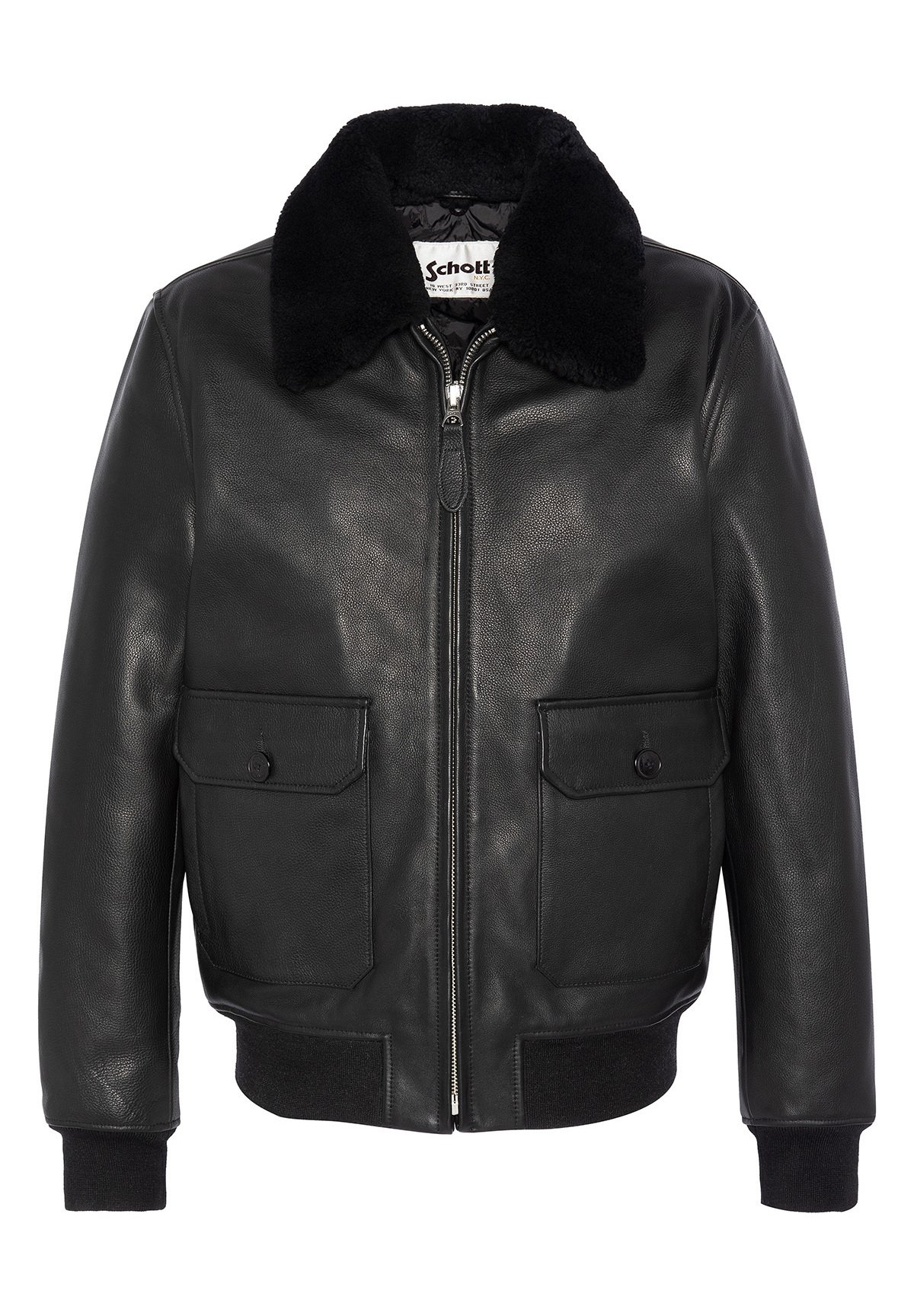 Zalando Black Schott Bomber Jacket Schott Leather Jacket Noir