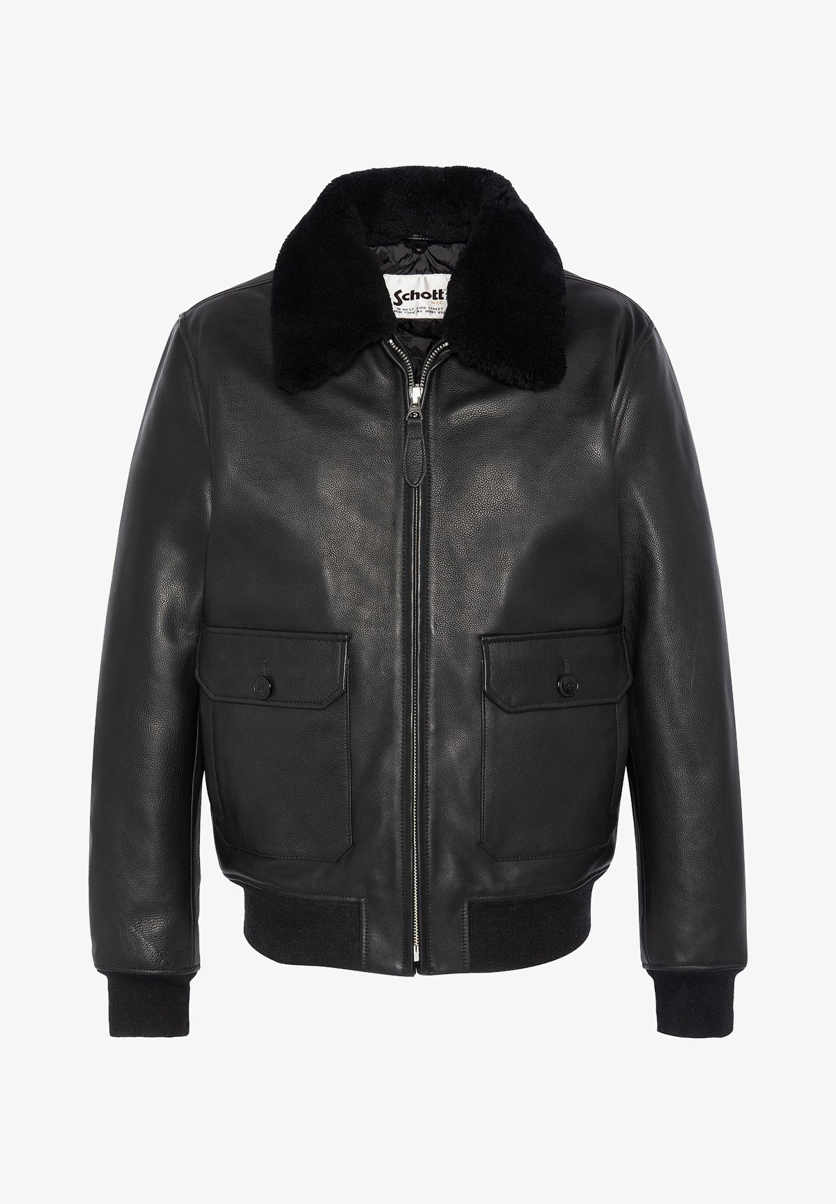 Zalando Black Schott Bomber Jacket Schott Leather Jacket Noir
