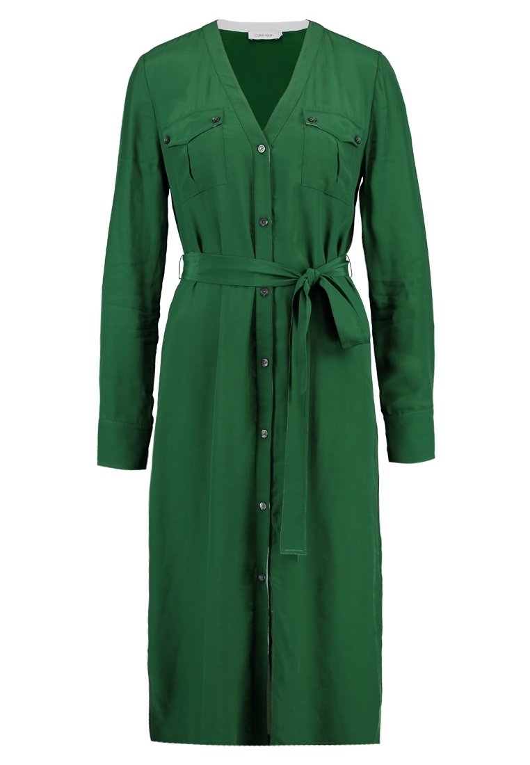 calvin klein green shirt dress Calvin Klein Women's Puff-Sleeve Belted Midi Dress