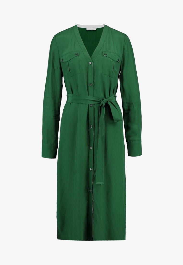 calvin klein green shirt dress Calvin Klein Women's Puff-Sleeve Belted Midi Dress