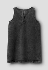 Ärm-lös svart denimtop med rund halsringning, knäppning bak och subtila sömnadsdetaljer längs sömmarna och nederkanten.