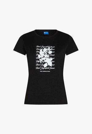 Karl Lagerfeld Jeans, KARL LAGERFELD JEANS T-SHIRT SLIM FIT FLOCKED FLORAL - T-shirt imprimé - black