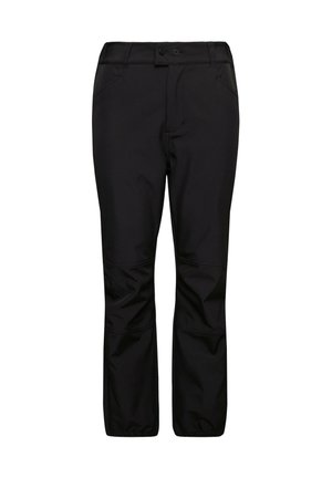 Pantalons d'extérieur noirs en tissu extensible. Ils possèdent des poches zippées et un design ajusté avec des coutures renforcées pour une durabilité accrue.