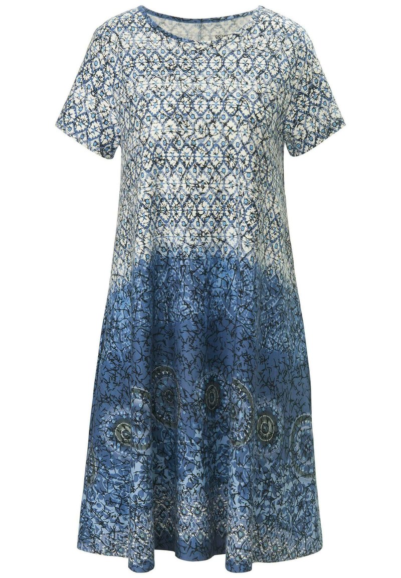 Damen Freizeitkleider | Green Cotton Jerseykleid jeansblau ecru/blau - ER08089 Damen Freizeitkleider | Green Cotton Jerseykleid jeansblau ecru/blau - ER08089