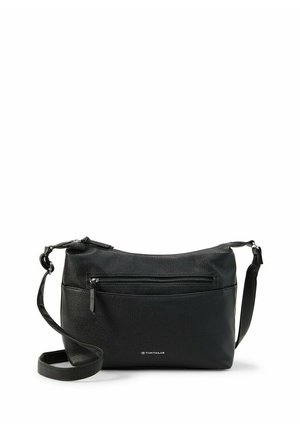 Sac à bandoulière en cuir noir avec poche avant zippée et sangle réglable, design compact avec logo Tom Tailor à l'avant.