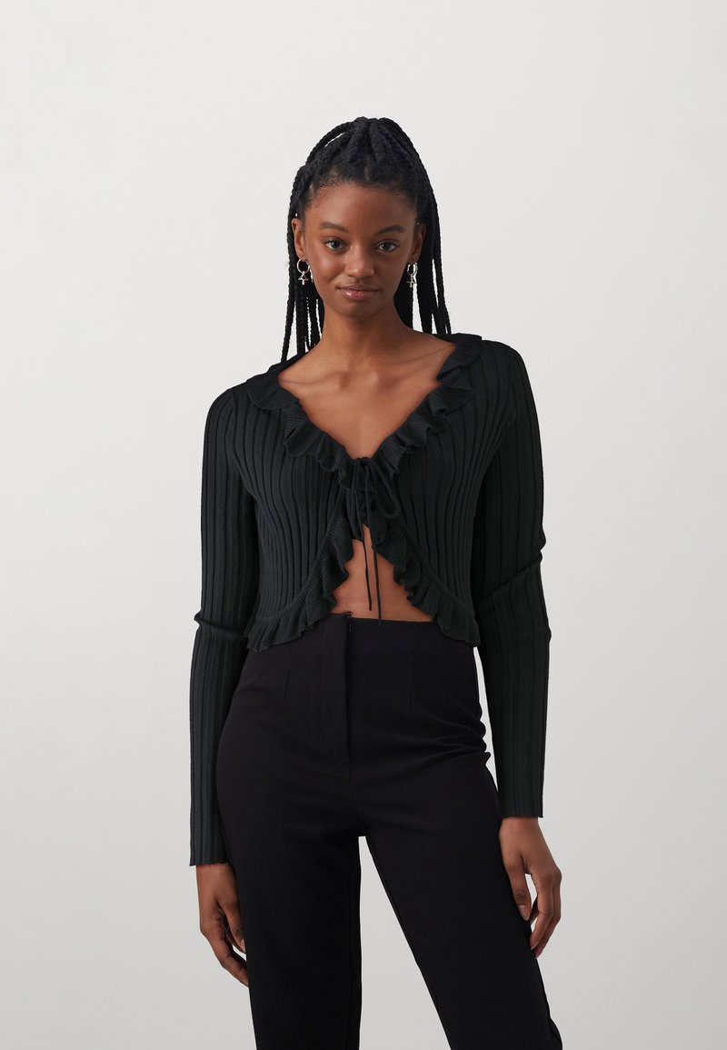 Moda International Ruffle Jacket Vero Moda VMPROVENCE RUFFLE TIE - Strickjacke - black/schwarz - Zalando.at