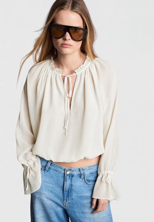 Bershka, CHIFFON LONG SLEEVE SHIRT - SHIRT - Blúzka - beige