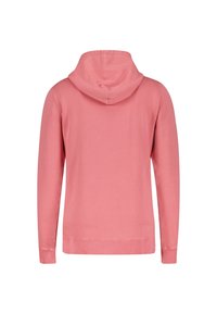Helle rosa Kapuzenpulli mit Kängurutasche, Kordelzugkapuze und gerippten Bündchen. Weicher Stoff und lockere Passform, ideal für lässige Outfits.