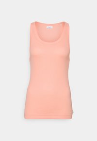 Meruňkový top bez rukávů s kulatým výstřihem, hladkým povrchem a slim fit střih. Obsahuje malou logovku na lemu.