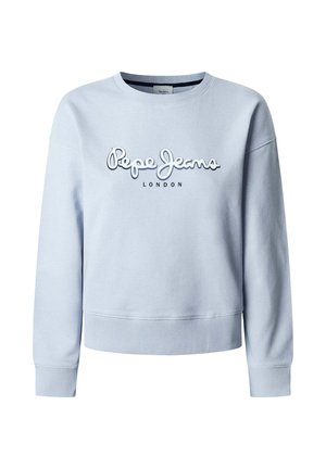 Light blue sweatshirt with a round neckline, ribbed cuffs and hem, featuring embroidered “Pepe Jeans LONDON” logo on the front.