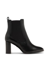 Must have mustanahk kinga, millel on elastsed külgpaneelid, terav nina ja paks puidust kand, lisaks tõmblöök mugavaks jalga panemiseks.