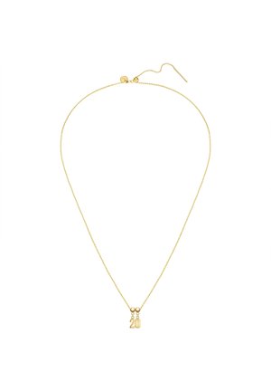 Guld kædehalssmykke med et enkelt design, der har en vedhæng med tallet "20" og to runde accenter.