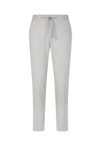 Hellgraue Sweatpants aus weichem Material, mit einem Kordelzugbund, schmaler werdenden Beinen und Seitentaschen für Funktionalität.