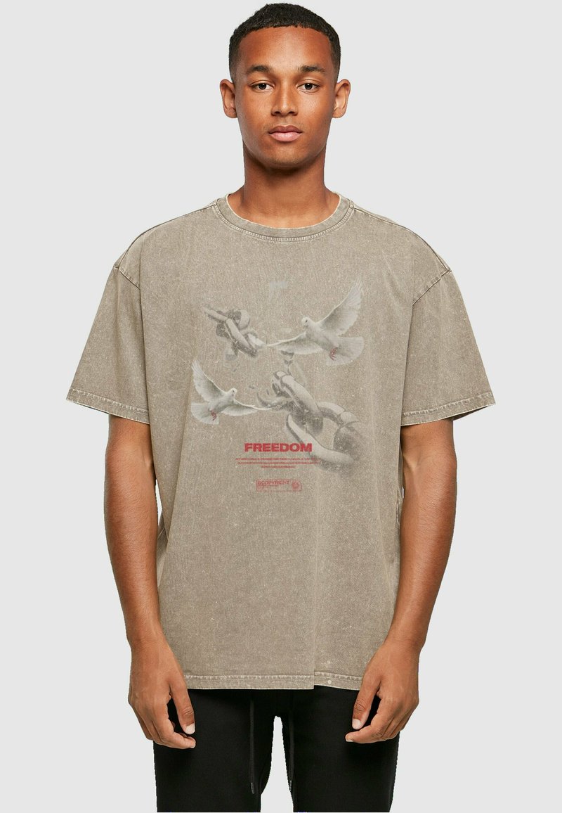 MJ Gonzales FREEDOM X ACID WASHED HEAVY  - Potiskana majica - darkkhaki