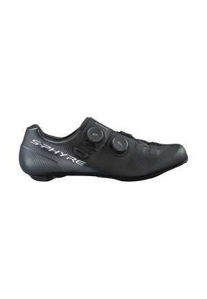 Sort Shimano S-Phyre cykelsko med to BOA-drejelukninger og perforeret syntetisk overdel for ventilation.