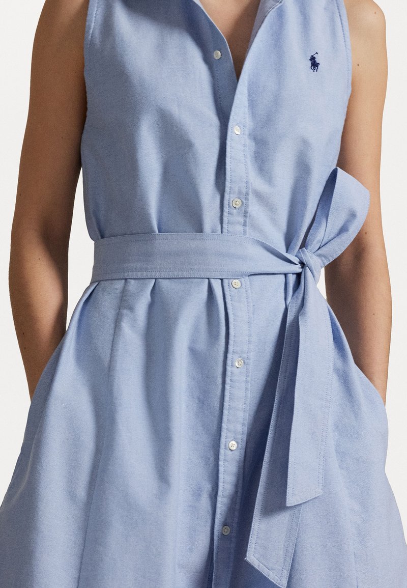 Polo Ralph Lauren Oxford Belted Sleeveless Shirtdress - Shirt dress - blue/light  blue - Zalando