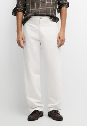 Massimo Dutti, LINEN AND COTTON STRAIGHT-LEG PANTS - Pantalon classique - white