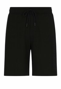 Pantaloncini neri in tessuto morbido, con vita regolabile a coulisse e stampa logo tonale sulla gamba sinistra.