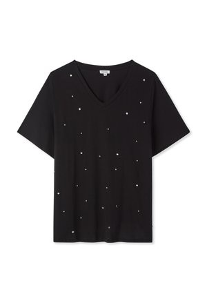 Terranova, T-SHIRT CON SCOLLO A V E STRASS - T-shirt con stampa - nero