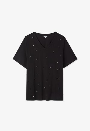 Terranova, T-SHIRT CON SCOLLO A V E STRASS - T-shirt con stampa - nero