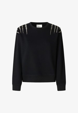 Schwarzer Hoodie mit metallischen, krallenartigen Akzenten auf den Schultern, gerippten Bündchen und Saum; weicher Stoff mit entspannter Passform.