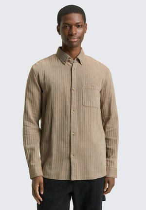 MIT BRUSTTASCHE - Camicia - brown white herringbone