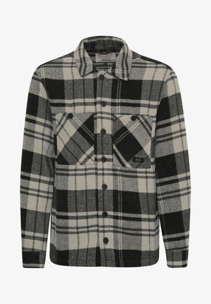 Juodai baltas languotas flanelinis marškinis su ilgomis rankovėmis, mygtukų užsegimu, dviem krūtinės kišenėmis ir minkšta tekstūra.