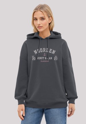 Kapuzenpullover in Anthrazitgrau mit lockerer Passform, versehen mit einem Grafikdruck mit der Aufschrift "NOORDEN" und gerippten Bündchen und Saum.