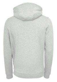 Light gray hoodie made from soft fabric, featuring a large hood, ribbed cuffs, and a hem. The back is smooth without any visible logos or patterns.