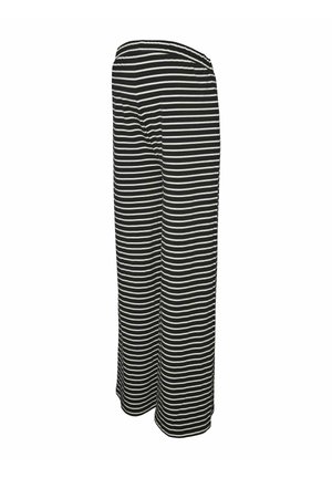 Pantaloni a gamba larga bianchi e neri a righe, realizzati in un tessuto morbido, con una vita elastica e una vestibilità ampia per il massimo comfort.