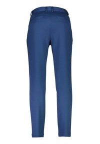 Blaue, taillierte Hose aus glattem Stoff mit einem mittelhohen Bund, zwei Gesäßtaschen und schmal zulaufenden Beinen für eine elegante Silhouette.