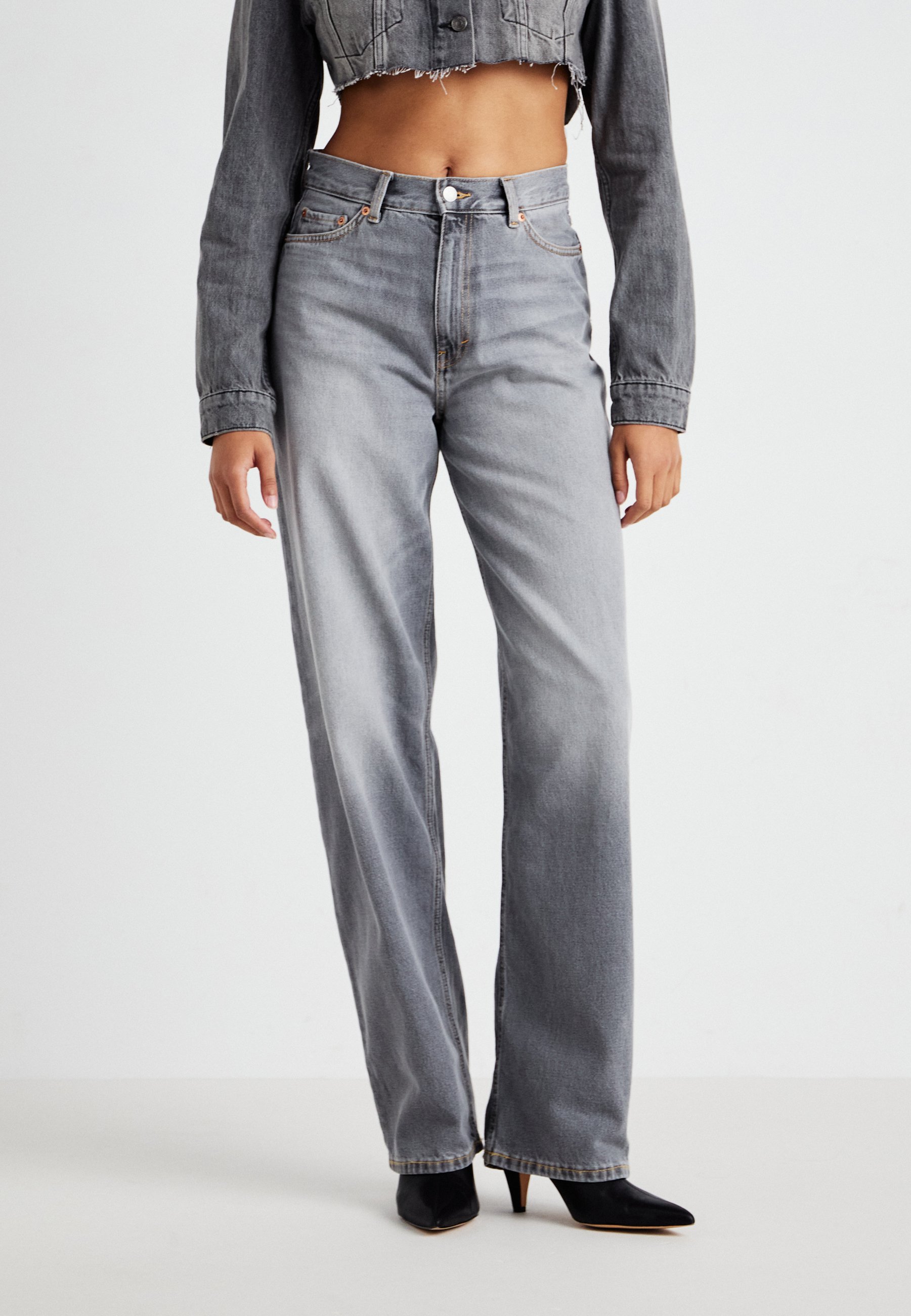 Roskiky Straight Leg Jeans Dames High Waisted Stretchy Frayed Raw Hem