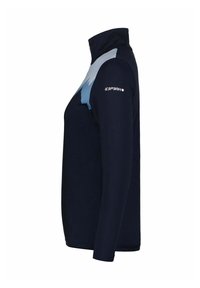 Marineblaues Langarmhemd mit hohem Kragen, das ein hellblaues Bergmuster auf der Schulter aufweist. Mit "IC3PARK"-Logo auf dem Arm.