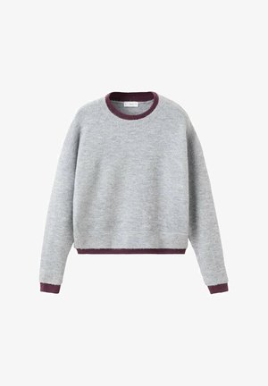 Felpa grigia con design cropped, con scollo rotondo e polsini e orlo a coste color bordeaux. Tessuto morbido e struttura semplice.
