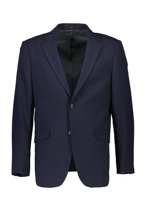 Marineblauwe blazer met een opgenaaide revers, twee voorzakken en een enkele knoopsluiting. Gladde stof met een gevoerde binnenkant.