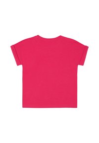 T-shirt en coton fuchsia avec des manches courtes et un col rond. Le design est uni, sans motifs ni accents visibles.