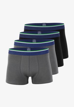 Ensemble de boxers en gris, bleu marine et noir avec une ceinture élastique douce dotée d'un accent vert. Fabriqué en tissu extensible pour plus de confort.