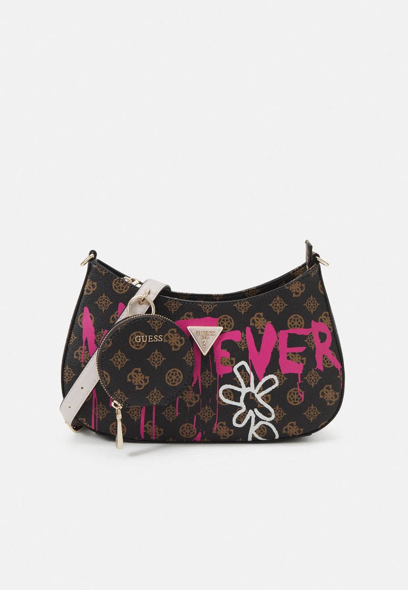 Guess GUESS X BANKSY BRANDALISED TOP ZIP SHOULDER Handbag mocha