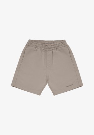 Shorts beiges avec une taille élastique, deux poches latérales et un logo discret sur le devant. Fabriqués en tissu doux et respirant.