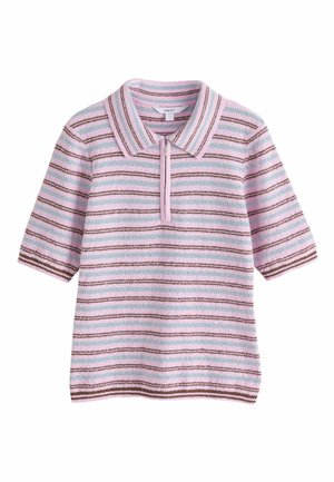 Next, REGULAR FIT - QUARTER ZIP SHORT SLEEVE KNITLOOK POLO SHIRT - Poloshirt - pink blue stripe
