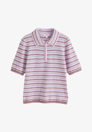 Next, REGULAR FIT - QUARTER ZIP SHORT SLEEVE KNITLOOK POLO SHIRT - Poloshirt - pink blue stripe