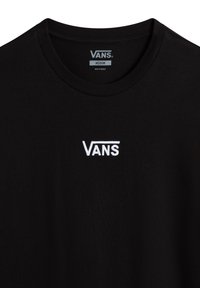 Czarna bawełniana koszulka z okrągłym dekoltem, krótkimi rękawami i białym haftowanym logo "VANS" na piersi. Rozmiar: Średni.