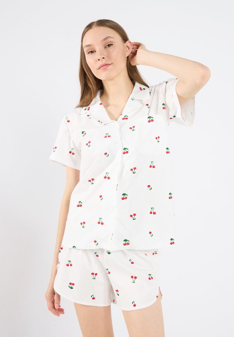 Even&Odd 100% COTTON PRINTED JERSERY NIGHTWEAR SET - Nattplagg set - ecru