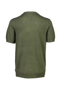 Kortärmad polo i olivgrön stickad tyg med klassisk krage, ribbade ärmslut och en ren baksida.