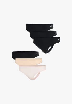 Sort ribbet tanktop med brede stropper og et lille logo, parret med sorte bikiniunderdel. Begge elementer har en glat, elastisk tekstur.