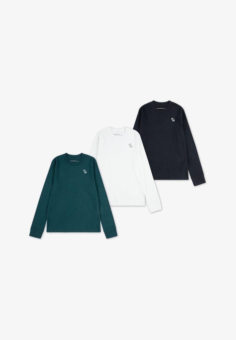 Abercrombie & Fitch TEE 3 PACK - Langarmshirt - dunkelgrau/dunkelgrün/weiß