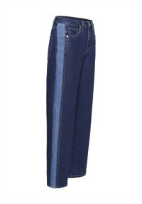 Jeans i denim med ett mörkblått huvudtyg och en kontrasterande ljusblå sidopanel. Rakt ben-design med framfickor och klassisk sömnad.