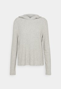 Hellgrauer Langarm-Hoodie mit gerippter Textur, klassischem Ausschnitt und lockerer Passform. Verfügt über eine dezente Kapuze und keine sichtbaren Beschläge.